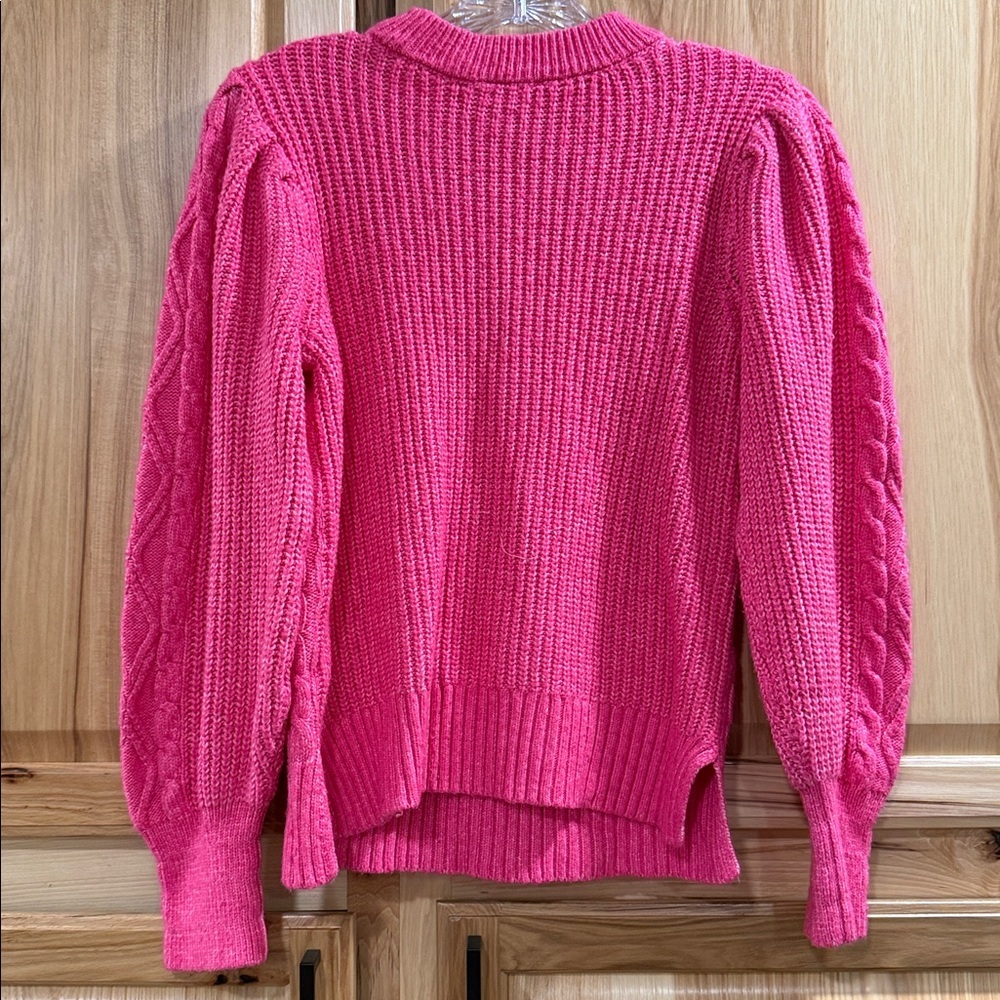 Crown & Ivy Vibrant Pink Soft Cozy Cable Knit Crewneck Cold Weather Sweater Sz S - Picture 5 of 9